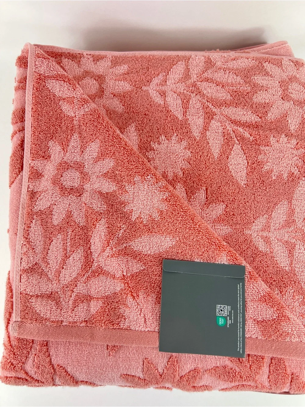 Caro Home Bath Towels Pink Floral Textured Ultra Soft 100% Cotton 2 Pc NEW
